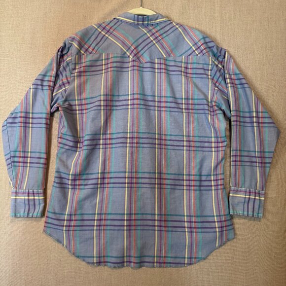 Vintage Wrangler Western Shirt XL Pastel Plaid Pearl Snap Cowboy Shirt Rodeo - Picture 7 of 11